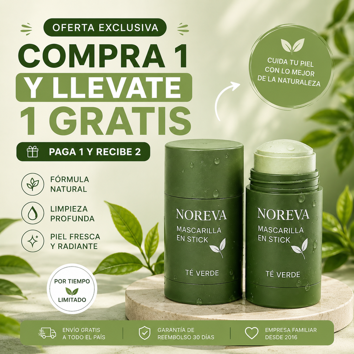 Mascarilla Facial de Té Verde en Stick | Limpieza y Frescura